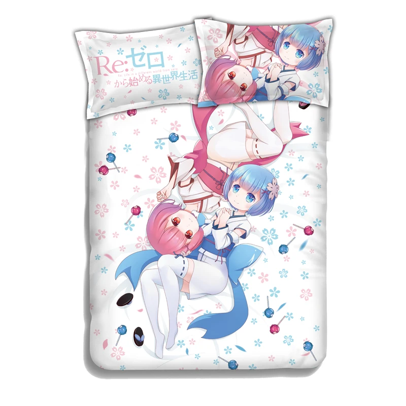 Аниме Re Zero Twins Sister Ram Rem простыня или пододеяльник с двумя наволочками постельное