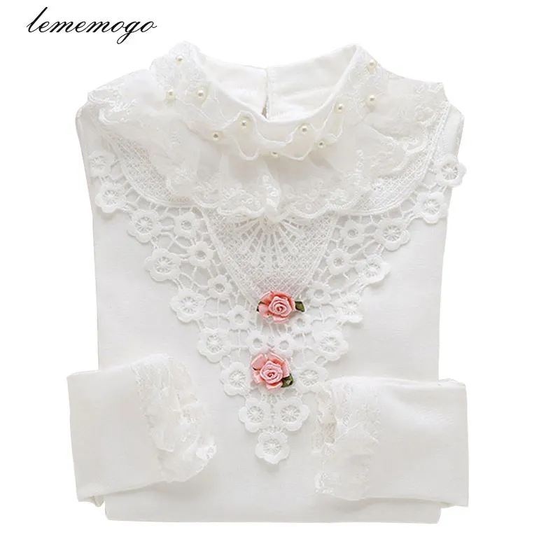 

LEMEMOGO 2019 Autumn Girls Blouse Shirts Floral sleeve Baby Girl School Blouses Cotton Shirt Blusas Kids Children Clothing 3-10Y