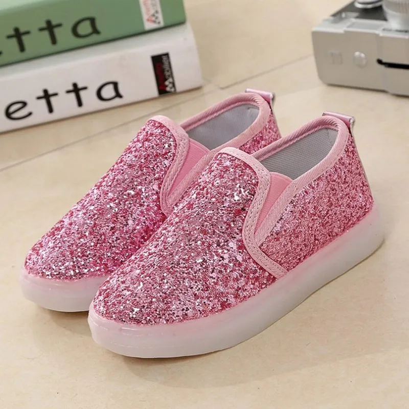 Luminous Sneakers For Children Slip On Kids Shoes 2019 Spring Led Shoes Children Sneakers Gold Silver Girls Shoes