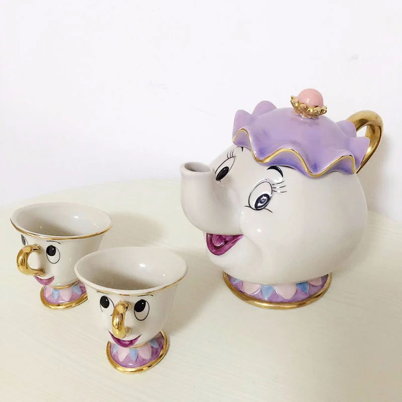 

[1 POT + 2 CUPS] Cartoon Beauty And The Beast Tea Set Taza Bela E A Fera Mrs Potts Teapot Chip Cup Set Lovely Creative Cute Gift