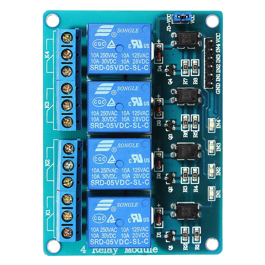 

4 Channel DC 5V Relay Module Board, Electrical Equipments 4-Ch Optocoupler fit Arduino PIC Smart Home Control Switch