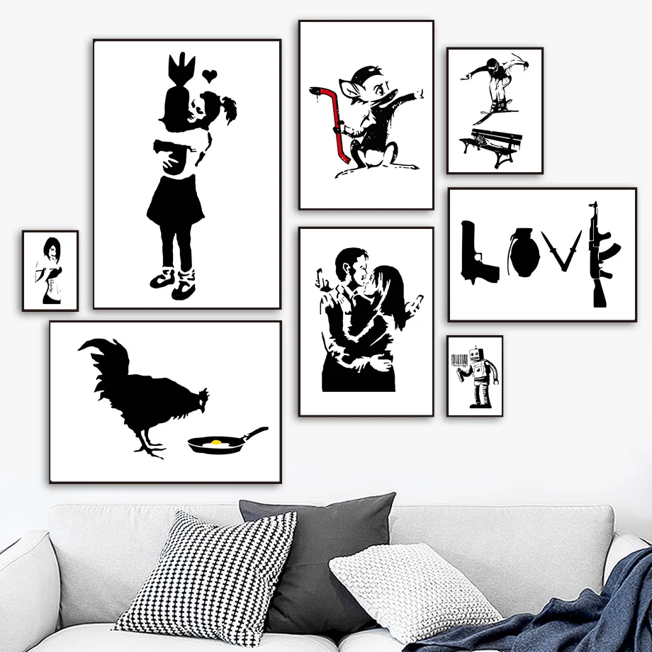 

Banksy Graffiti Funny Minimalist Abstract Nordic Posters And Prints Wall Art Canvas Painting Wall Pictures For Living Room Decor