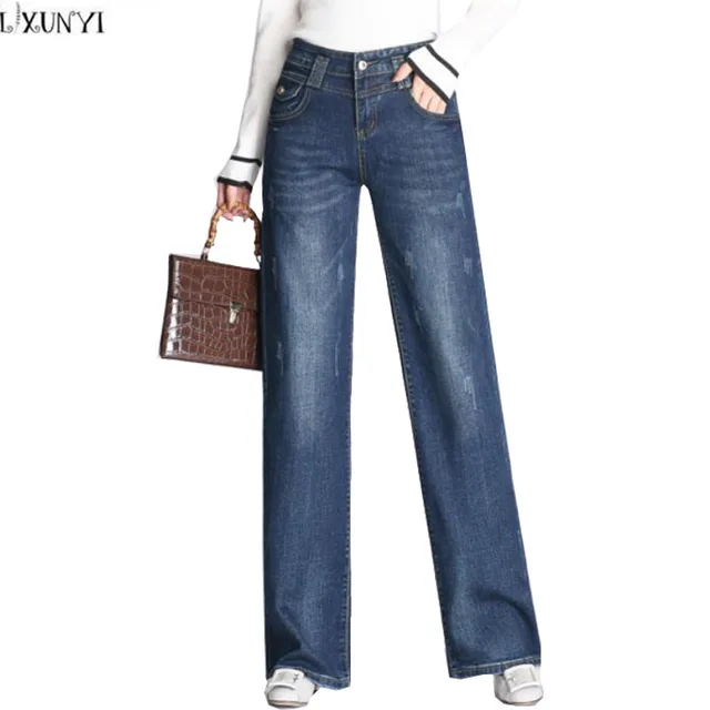 lxunyi vintage high waist jeans stretch loose plus size wide leg plus size wide leg jeans