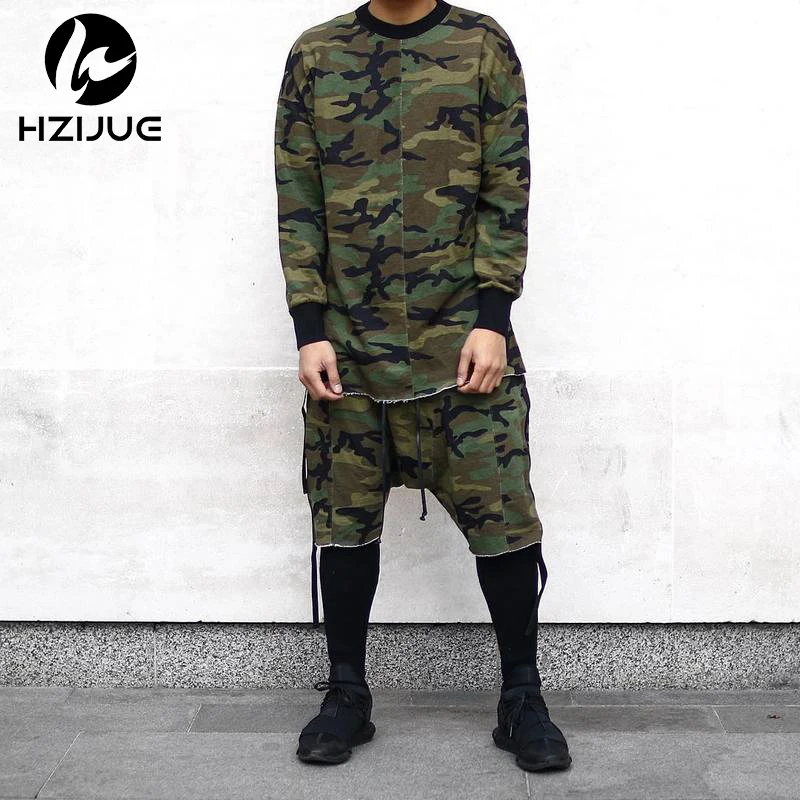 HZIJUE качественная модная мужская футболка с длинным рукавом kanye camo camouflage в стиле