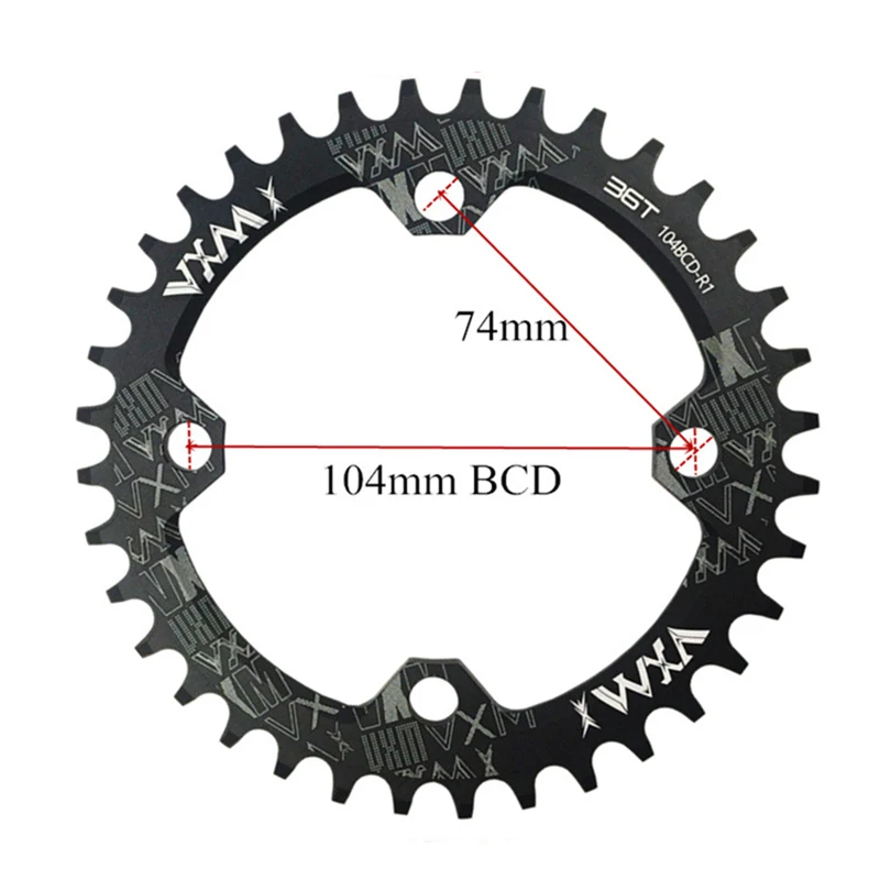 Велосипед vxm Crank 104BCD круглый Овальный 32 T 34 T 36 T 38 T цепь узкая широкая MTB дорожный велосипед одна кривошипная система со звездочкой черный/красный