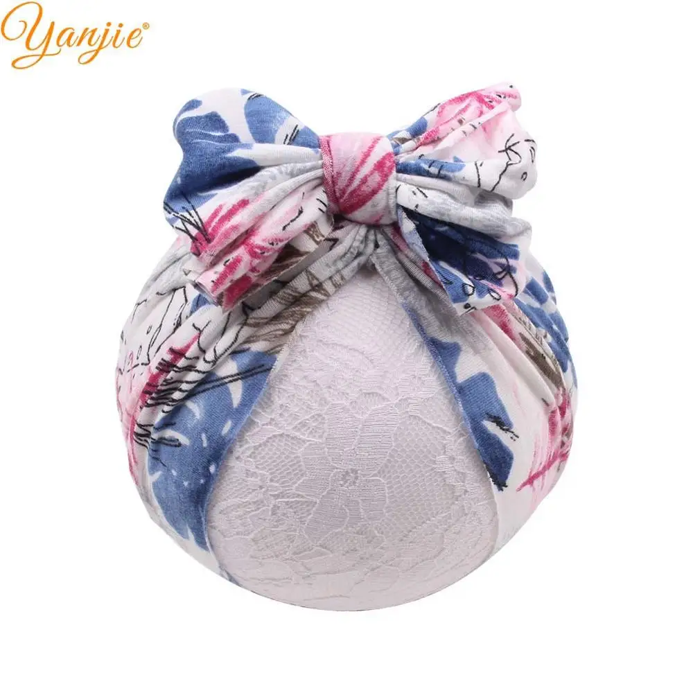 

2019 New Arrival Cotton Floral Bows Turban Soft Elastic Print Headwrap Girl DIY Hair Accessories Headwear Boutique femme