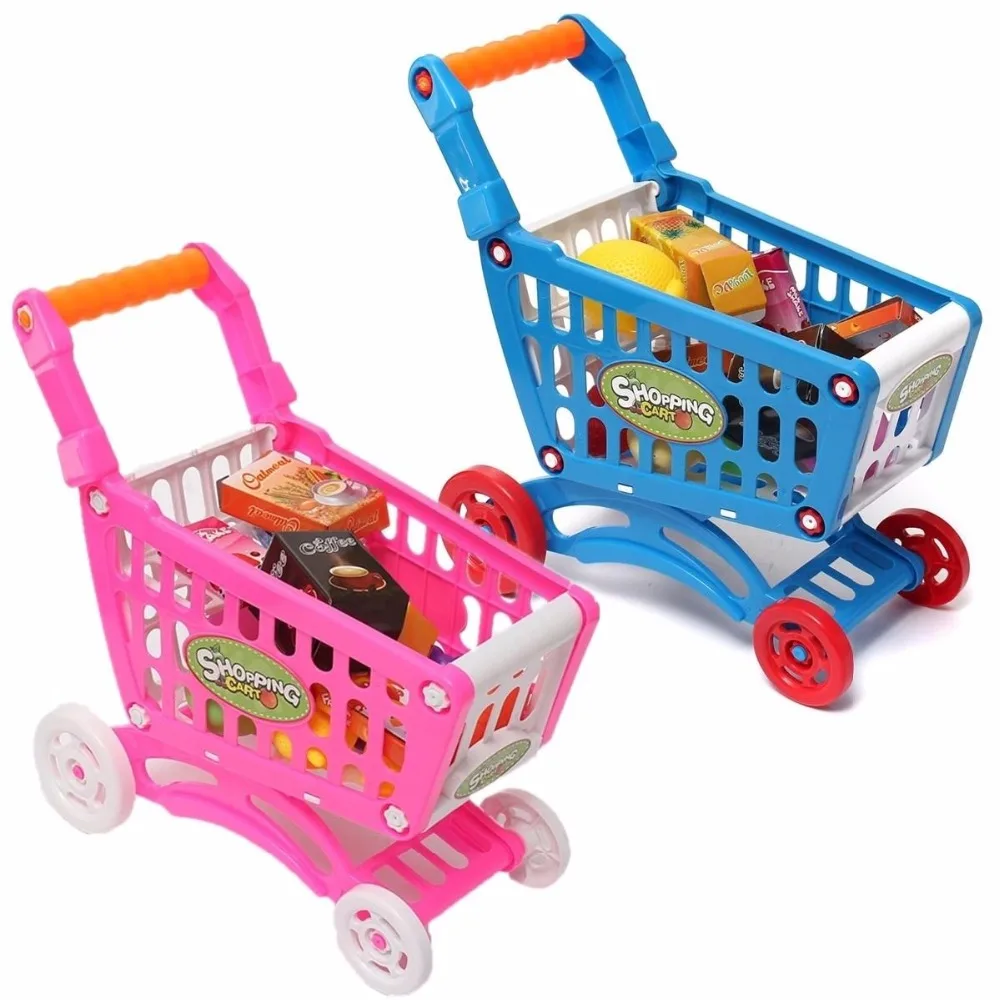 Simulation Shopping Cart Pretend Play Toys Trolley Cart Basket Role Toy
