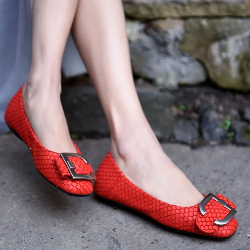 

Artmu Original Fashion Women's Shoes Red Genuine Leather Handmade Belt Buckle Flat Soft Sole Shoes Spring and Summer New 7353-11
