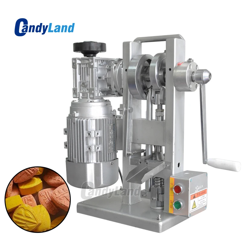 

CandyLand THDP-3 Single Punch Sugar Tablet Press Die Machine Pressing Machine Motor Driven and Handle Candy Stamping Maker