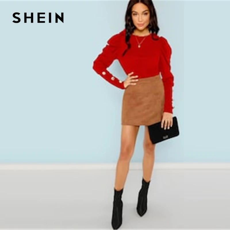 SHEIN Однотонная Футболка С Пуговицами И Оригинальным Рукавом, Стильная Офисная Блуза