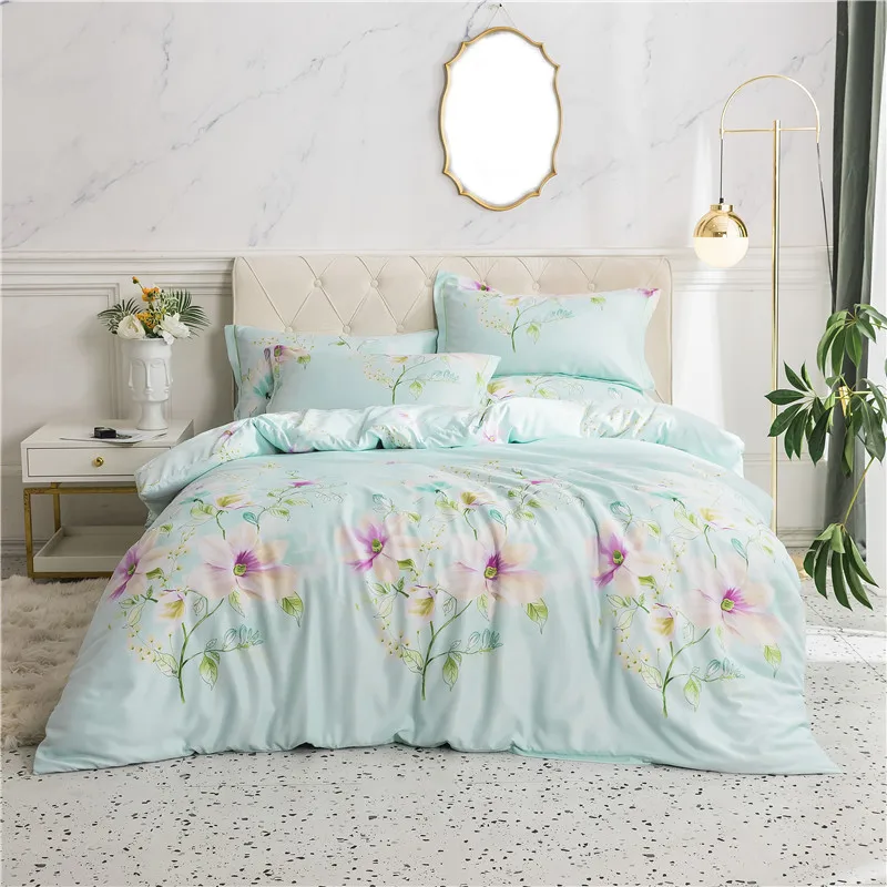 

Lightweigh Duvet Cover Set Tencel Silk Ultra Soft Breathable Bedding set Blossom Flowers printed 3/4Pieces Twin Queen King size