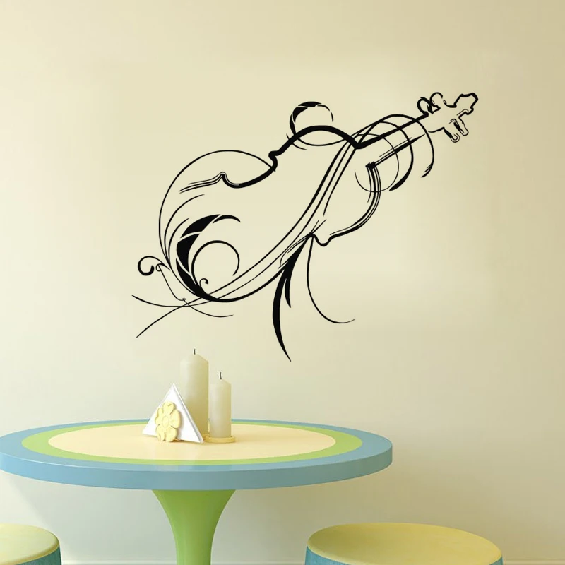 Floral Violin Wall Stickers Home Decor Living Room Music Wall Decals