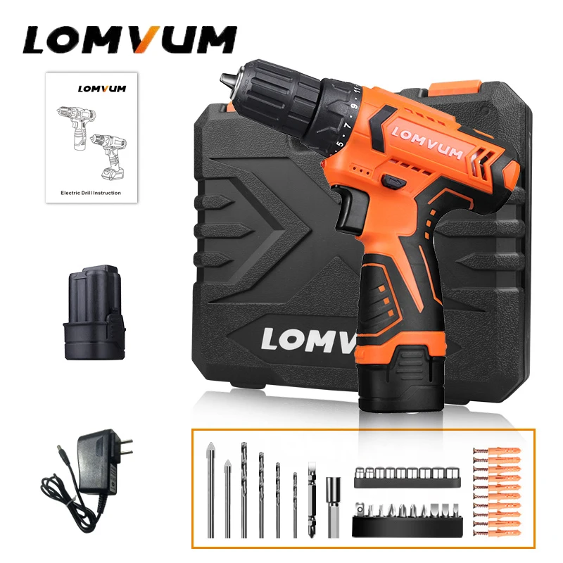 Lomvum New Mini Power Tools 12/16/24V Double Speed Electric Cordless Drills Battery Packs Hand Tools Electric Screwdriver Drill