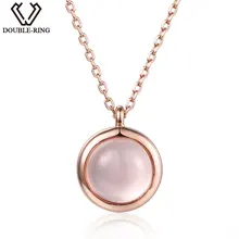 DOUBLE-R 2.75ct розовый кристалл Натуральный Камень Кулон Серебро 925 Розовое Золото Круглый Цепочки и ожерелья подвеска Для женщин подарок Ювелирные изделия с драгоценными камнями