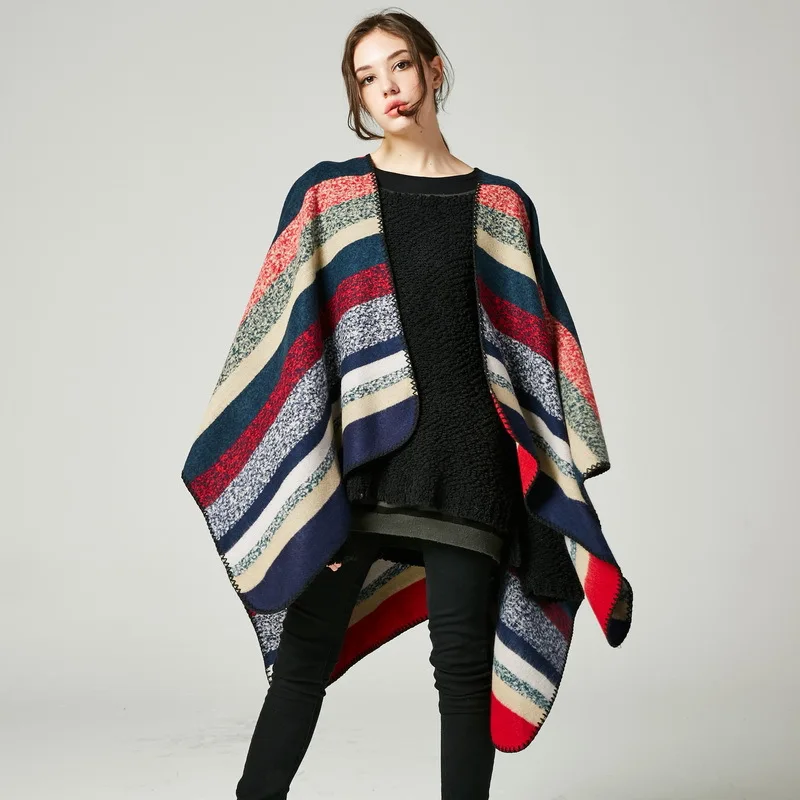 Thick Striped Jacquard Cashmere Scarf Warm Luxury Brand Scotland Cloak Woman Lady Autumn Winter 150*130CM 450g |