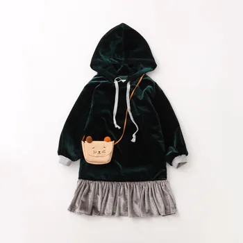 

Everweekend Girls Ruffles Velvet Soft Autumn Winter Dress with Hats Vintage Red and Blue Color Princess Party Dress