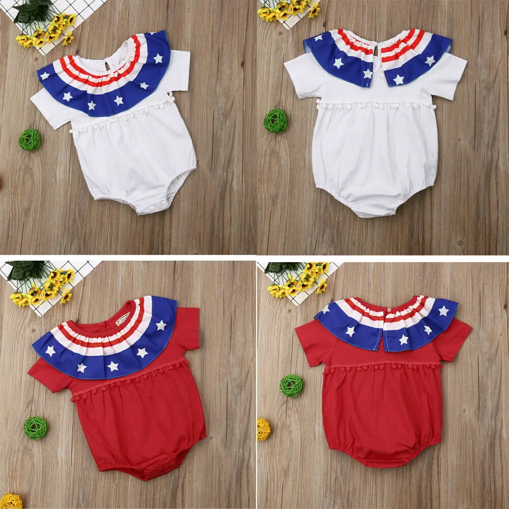 

Fourth of July Outfits Toddler Newborn Baby Girls Boys Short Sleeve Ruffle Romper American Independence Day One-pieces Jumpsuit