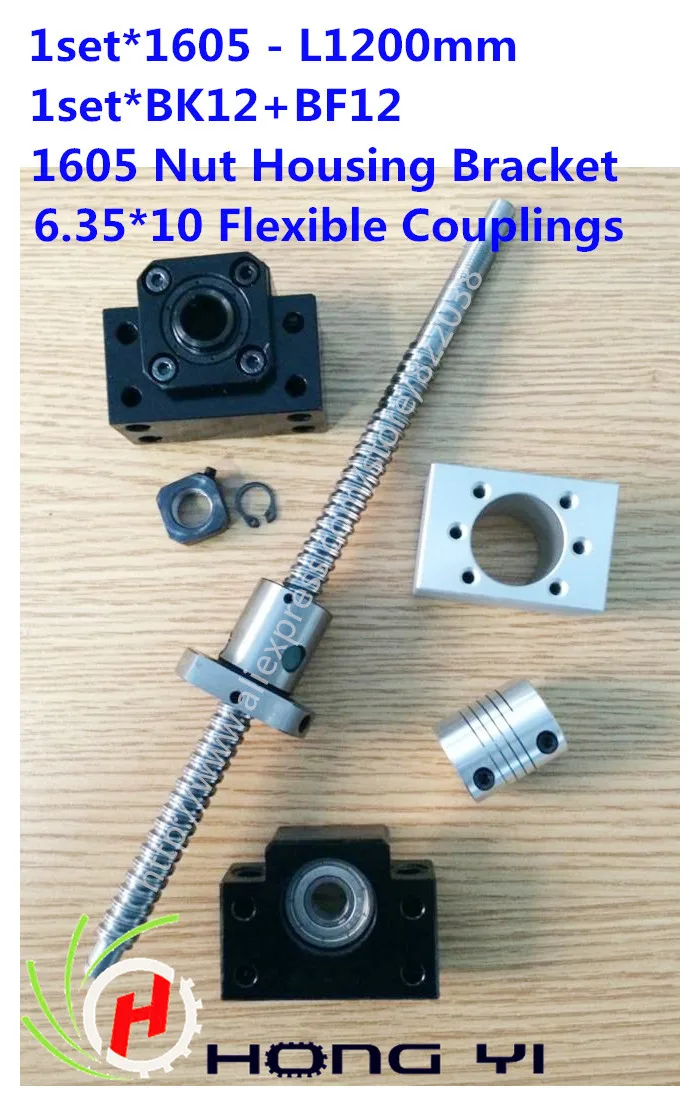 

Rolled Ballscrew assembles1 set SFU1605 -L1200mm +BK12 / BF12 Ballnut end Support +1605 Nut Housing Bracket+ 6.35*10mm couplers