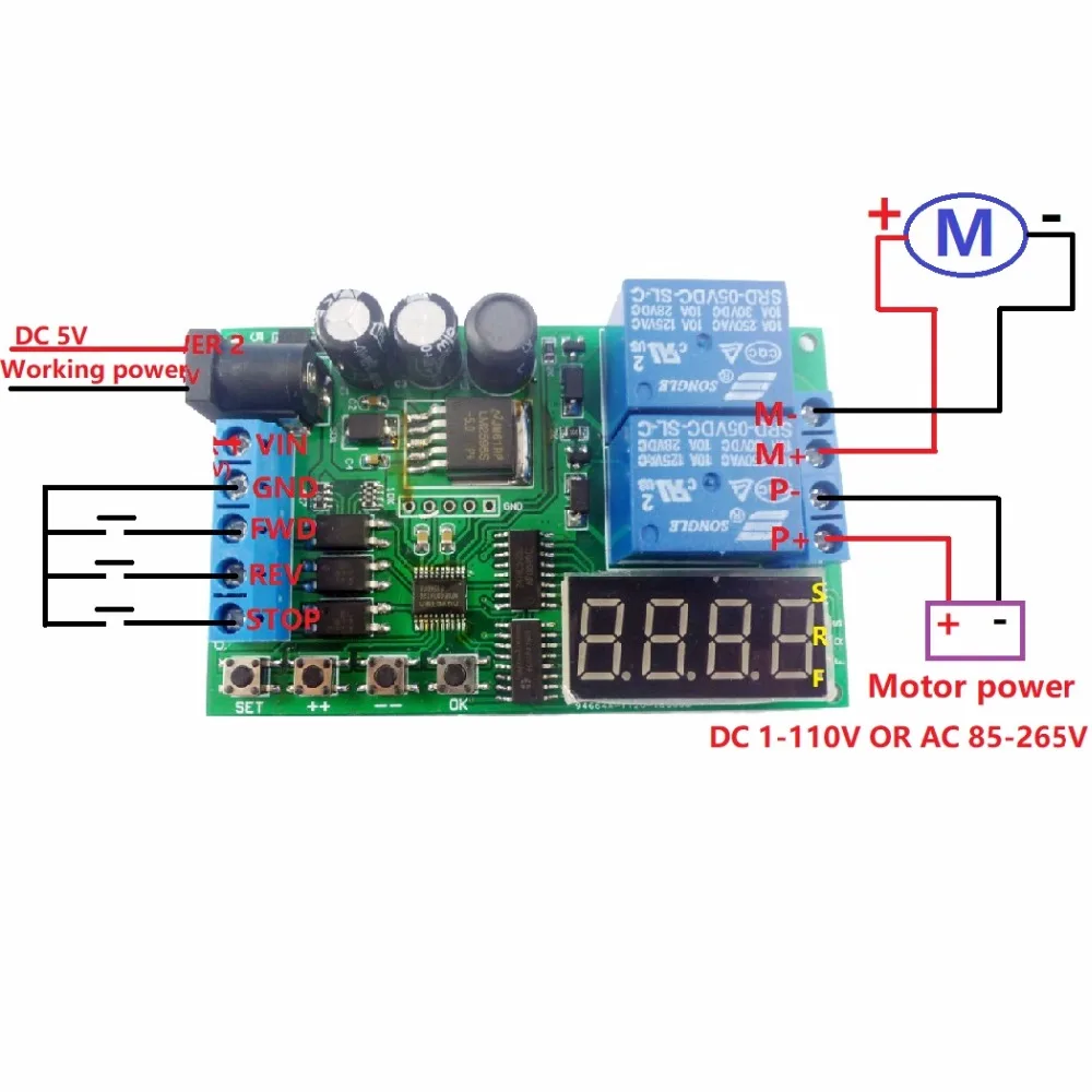 YYB-5 12v 24v Forward/Reverse Motor Control Board Two Relay Timing Cycle Module 