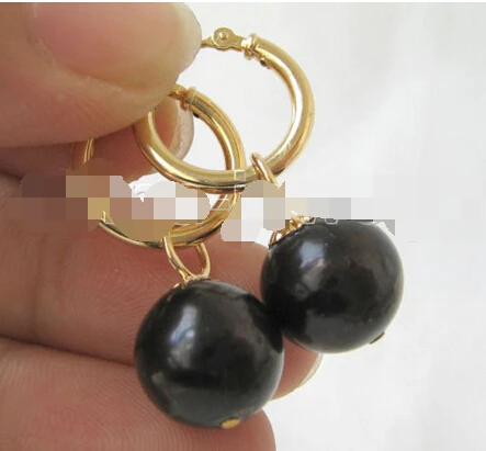 

HOT SELL - > 09246 black round FW pearl earring gold filled hoop -Top quality free shipping