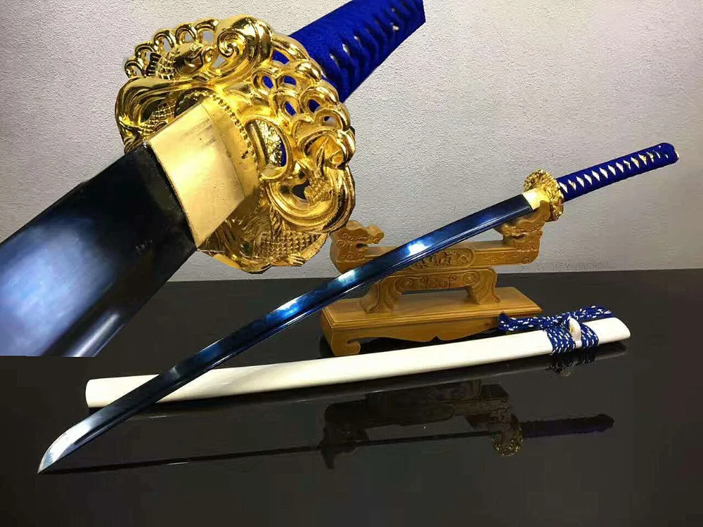 Ручная работа японский меч катана синий T10 стальная ГЛИНА ЗАКАЛЕННОЕ лезвие острое