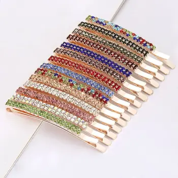 

Korean Double Rows Rainbow Colored Rhinestone Hairpins Ladies Imitation Crystal Side Bangs Hair Styling Clips Jewelry Barrettes