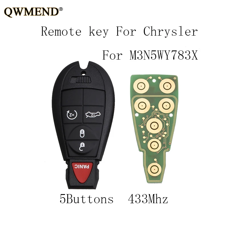 

QWMEND 4+1Buttons 433Mhz Remote Key For DODGE CHALLENGER 2008-2015 PCF7941 chip For Jeep Grand Cherokee M3N5WY783X