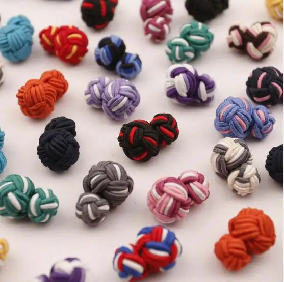 

100pairs/lot Traditional Silk Knot Cufflink 30 Colors MIXORDER Knitting Cuff Links Weaved Rope Cuff Button DIY Accessory