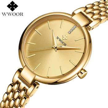 

WWOOR Gold Dress Watches Women Quartz Watch Ladies Brand Fashion Waterproof Bracelet Wrist Watch Female Clock Relogio Feminino