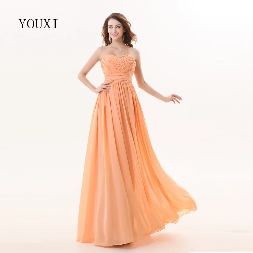 

Bridesmaid Dresses 2017 YOUXI BD022 Women's Sweetheart Sexy light Orange Padded vestidos Chiffon Prom Party Dress