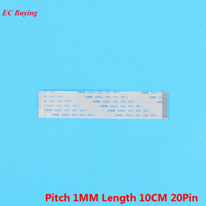 

FFC Ribbon Cable 20 Pin Ribbon Cable Flat Cable 20Pins Flexible Flat Cable Forward Direction Pitch 1mm Length 10cm 5Pcs