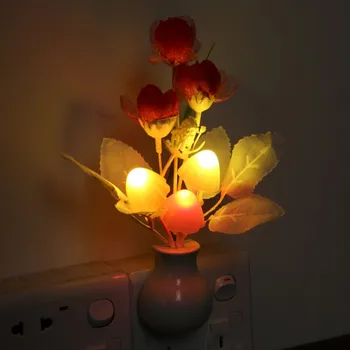 

220V US Plug Sensor LED Night Light Novelty Silicone Flower Romantic Bed Lamp Home Decor