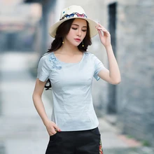 Вышивка Футболки Лето Топы корректирующие бабочка короткий рукав повседневные футболки Винтаж Этническая Стиль плюс Размеры Для женщин футболки