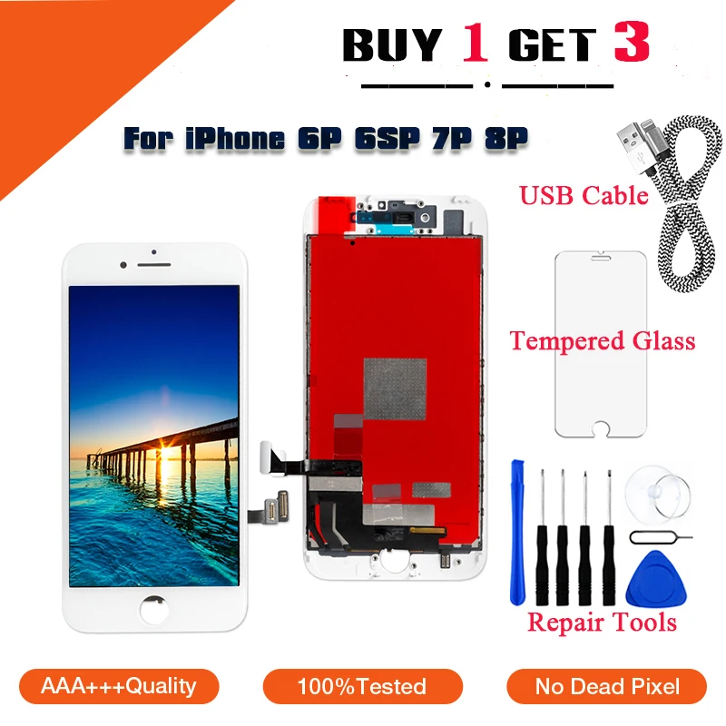 

5.5" LCD Display For iPhone 6 Plus 6SP 7 Plus 8P Touch Screen Digitizer Panel Assembly AAA++++Screen Replacement Free USB Cable