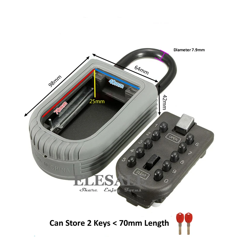 Key Safe Storage Organizer Box With Combination Lock 10-Digital Password Weatherproof For Home Outdoor Use