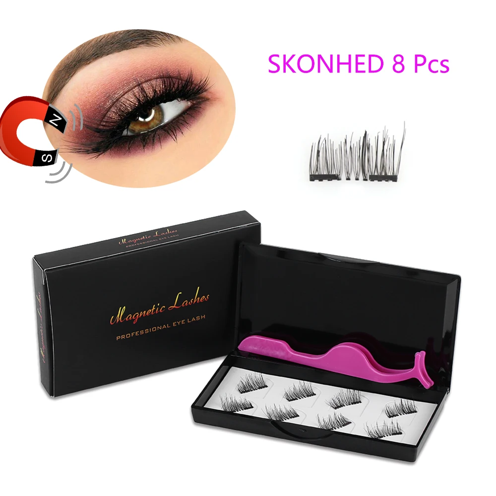 

8Pcs Glue-free Dual Magnetic False Eyelashes With 1 Tweezer Reusable Fluffy Natural Long Fake Lashes Eye Extension Cosmetic Tool