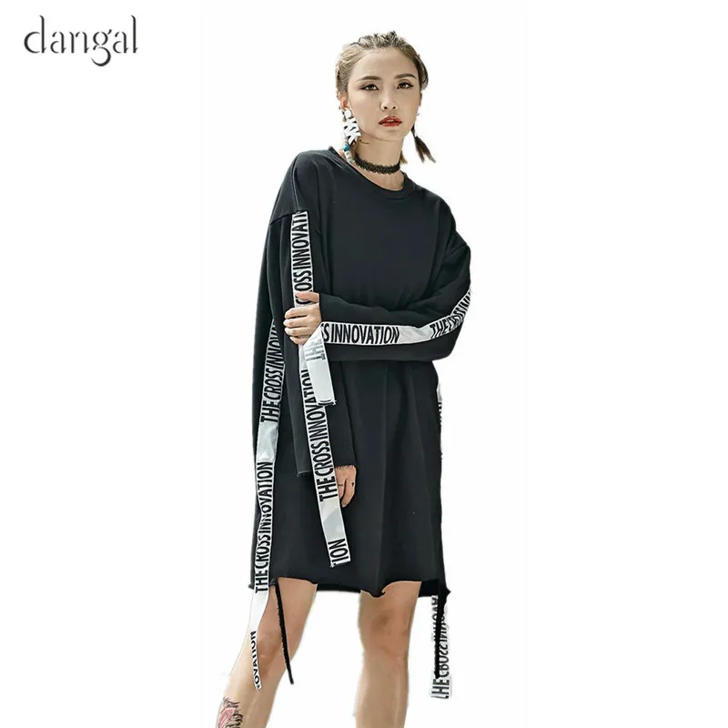 

Dangal Women Loose Dress Long sleeve Dress o-neck Hip Hop Dress Red Black Girls Clothing Fashion School Clothes Free Shipping