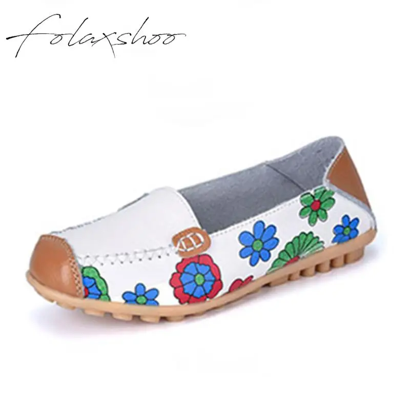 

Folaxshoo Genuine Leather Oxford Womens Slipon Shoes Breathable Espadrilles Platform Shoes Ballet Flats Nurse Shoes Walking New