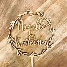 Персонализированные венок топперы на свадебный торт Топпер деревянный индивидуальные имена Обручение товары для украшения торта