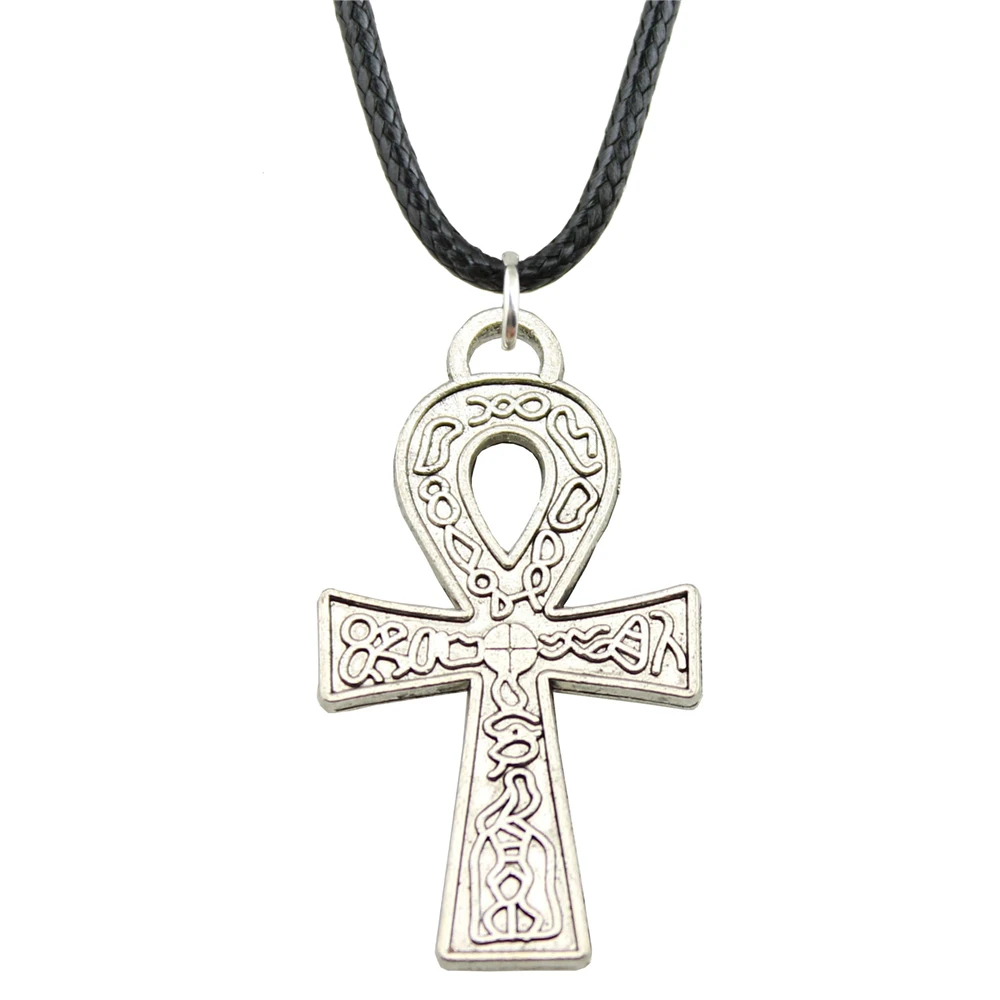 

Wholesale Price 38*21mm (1.5*0.83 inches) Ankh Cross Pendant Leather Chain Necklace For Men Fashion Jewelry Gift