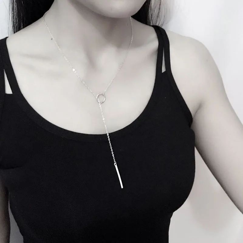 

Personalized 925 Sterling Silver Long Tassel Line Sweater Chain Necklaces For Women Wedding Statement Jewelry Kolye Collares