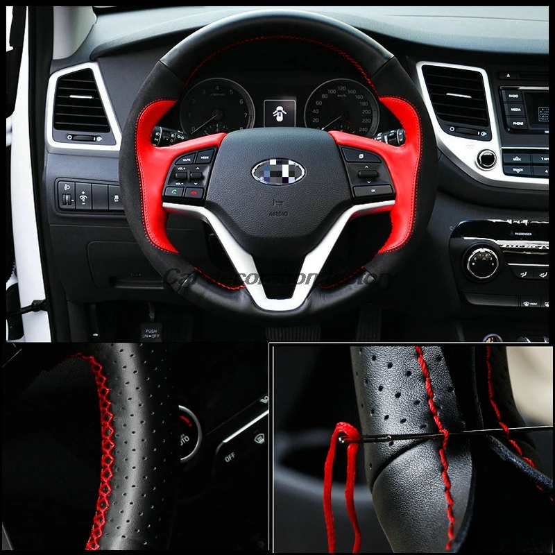 Кожаные чехлы на руль для Hyundai Tucson 2015 2016 автомобильные аксессуары два вида цветов