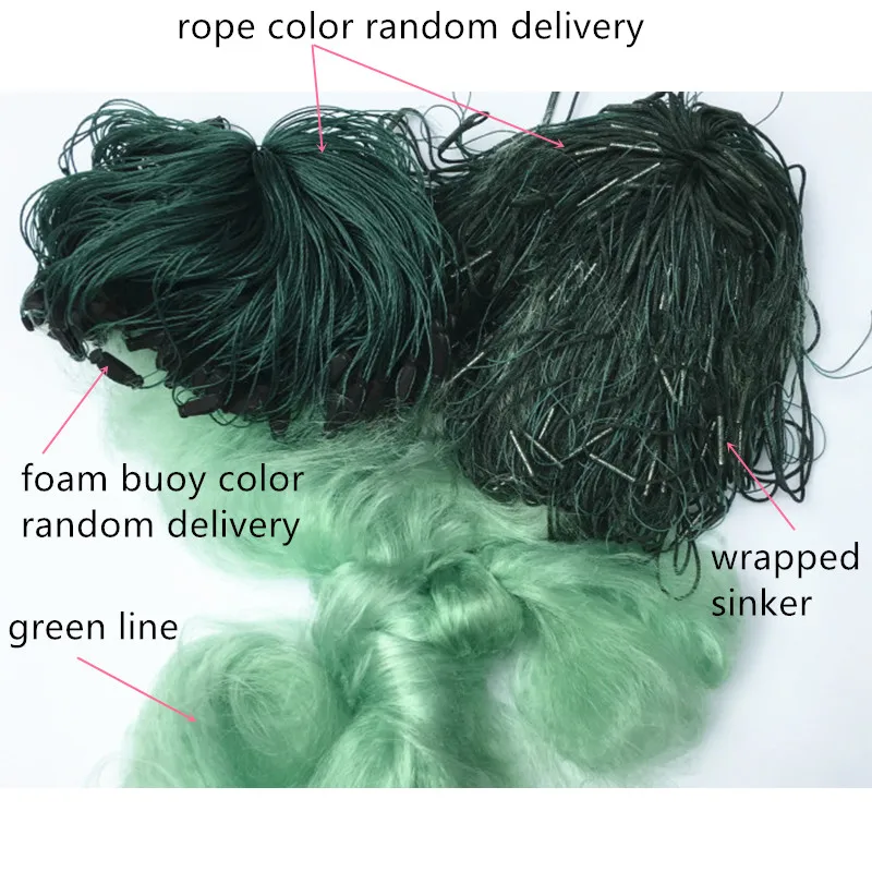 depth2m lenght80m-85m wrapped sinker 3 layers of green sink net fishing nets foam buoy iron sinker fishing network fishing tool