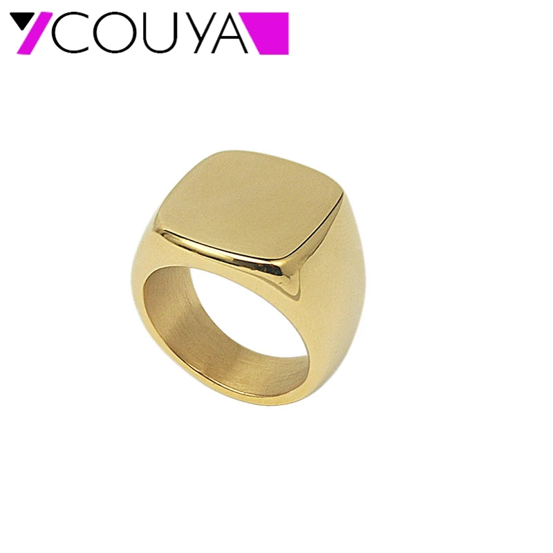 

316L Stainless Steel Ring for Men Square Shiny Big Party Ring Jewelry for Women Men Gold or Silver Color Rings R10084
