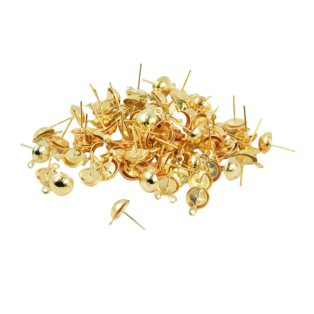 100 Pieces 8 mm Half Ball Earring Ear Stud Pin with 1 mm Closed Loop DIY Earring Findings Making 14 X12 Mm