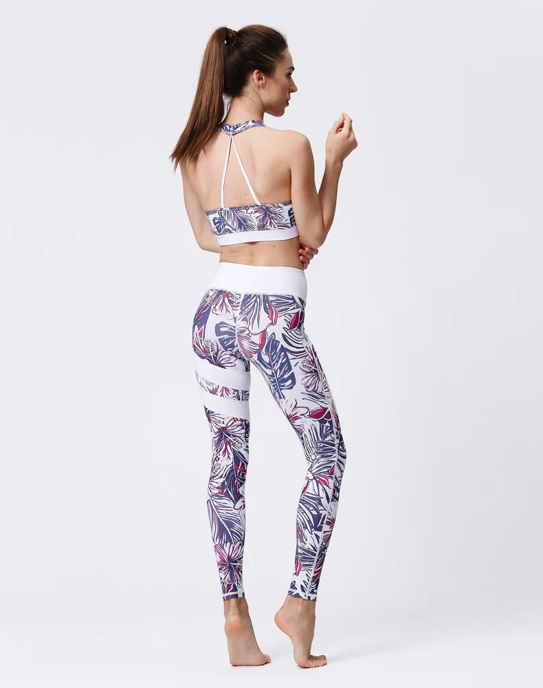 Брюки для йоги с цветочным принтом женские Леггинсы для йоги и фитнеса спортивные узкие брюки быстросохнущие спортивные брюки из полиэстера для бега