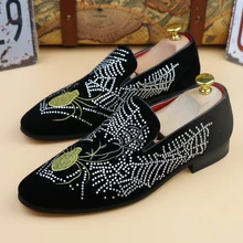 new 2017 men fashion velvet loafers nubuck genuine leather rhinestone flat casual shoes driving mocassins party shoes plus size