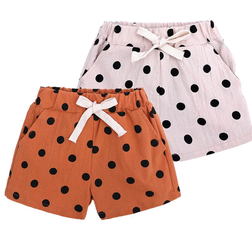 Льняные летние детские шорты; хлопковые шорты в горошек с героями мультфильмов для девочек; шорты для маленьких детей; пляжные короткие спортивные штаны; одежда для малышей