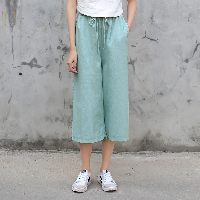 Yichaoyiliang Elastic Waist Drawstring Cotton Linen Pants for Women