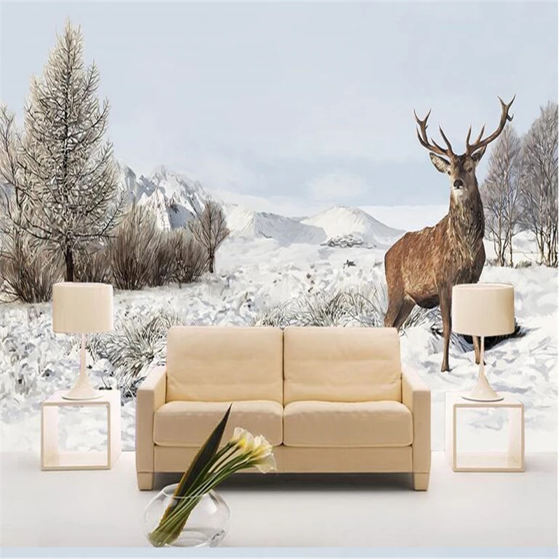 

beibehang Custom photo wallpaper 2D murals wall stickers painted snow deer TV background decoration painting papel de parede